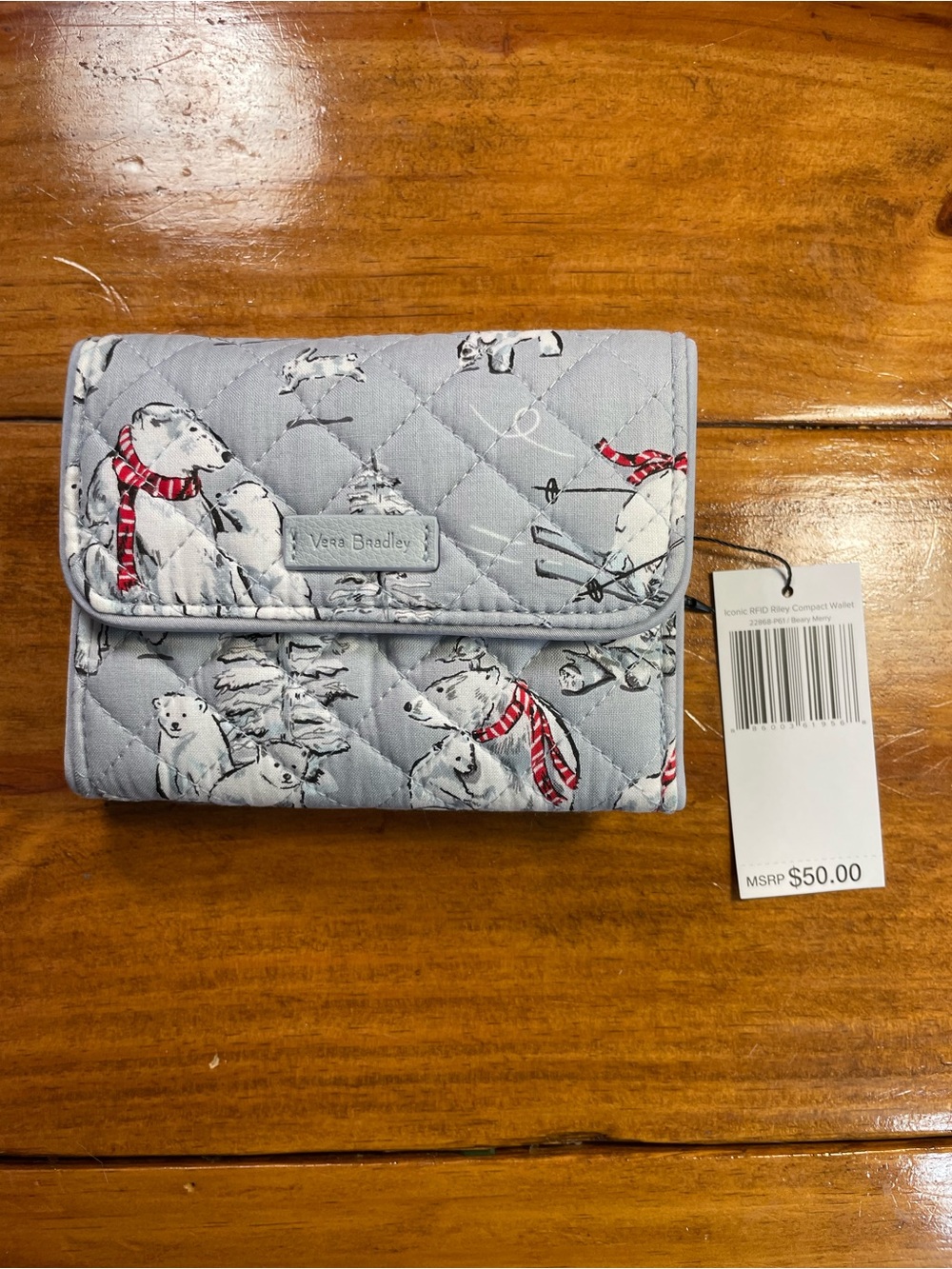 Vera Bradley Quilted Riley Compact Wallet - Beary Merry NWT
